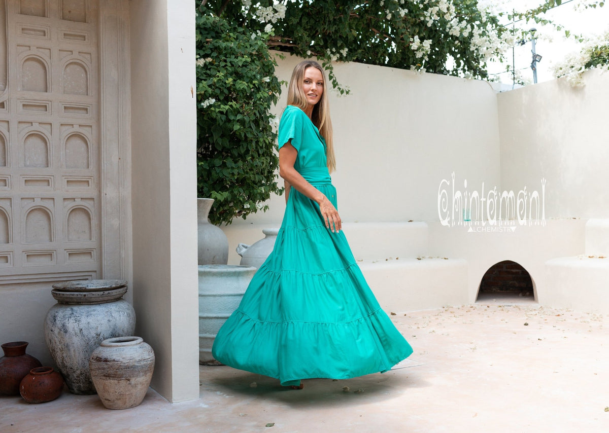 Bamboo Maxi Shirt Dress / Green - ChintamaniAlchemi