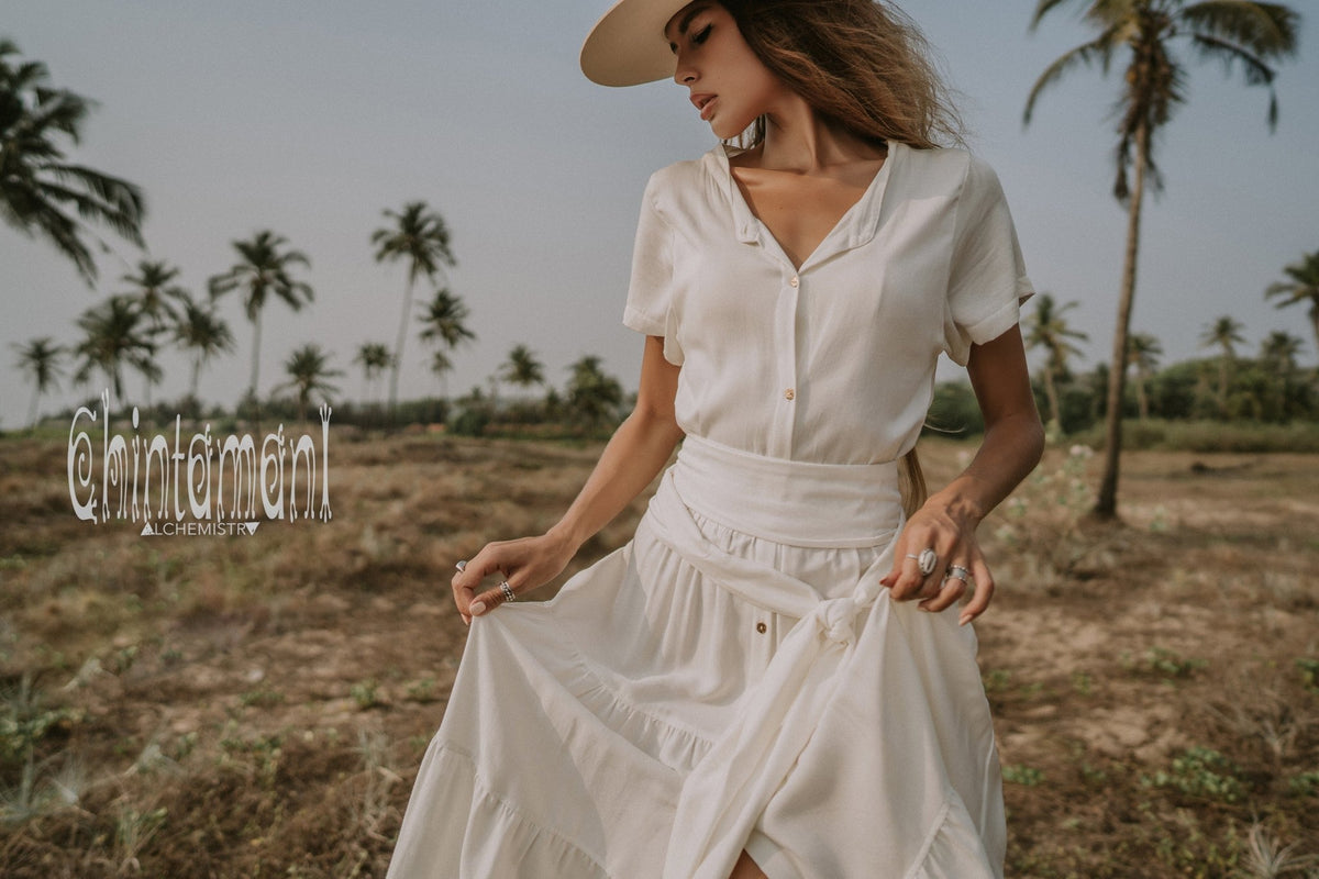 Bamboo Maxi Shirt Dress / Off White - ChintamaniAlchemi