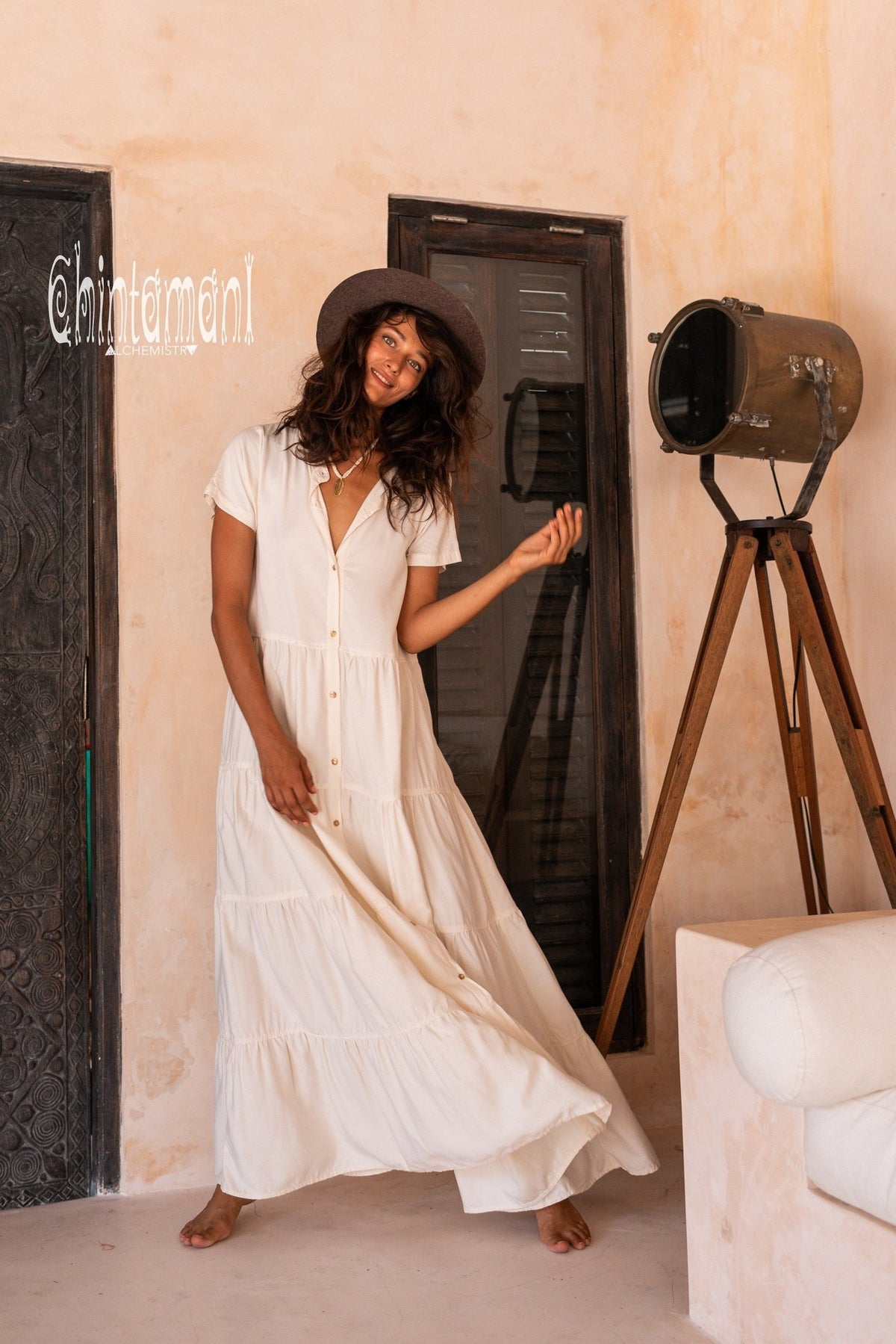 Bamboo Maxi Shirt Dress / Off White - ChintamaniAlchemi