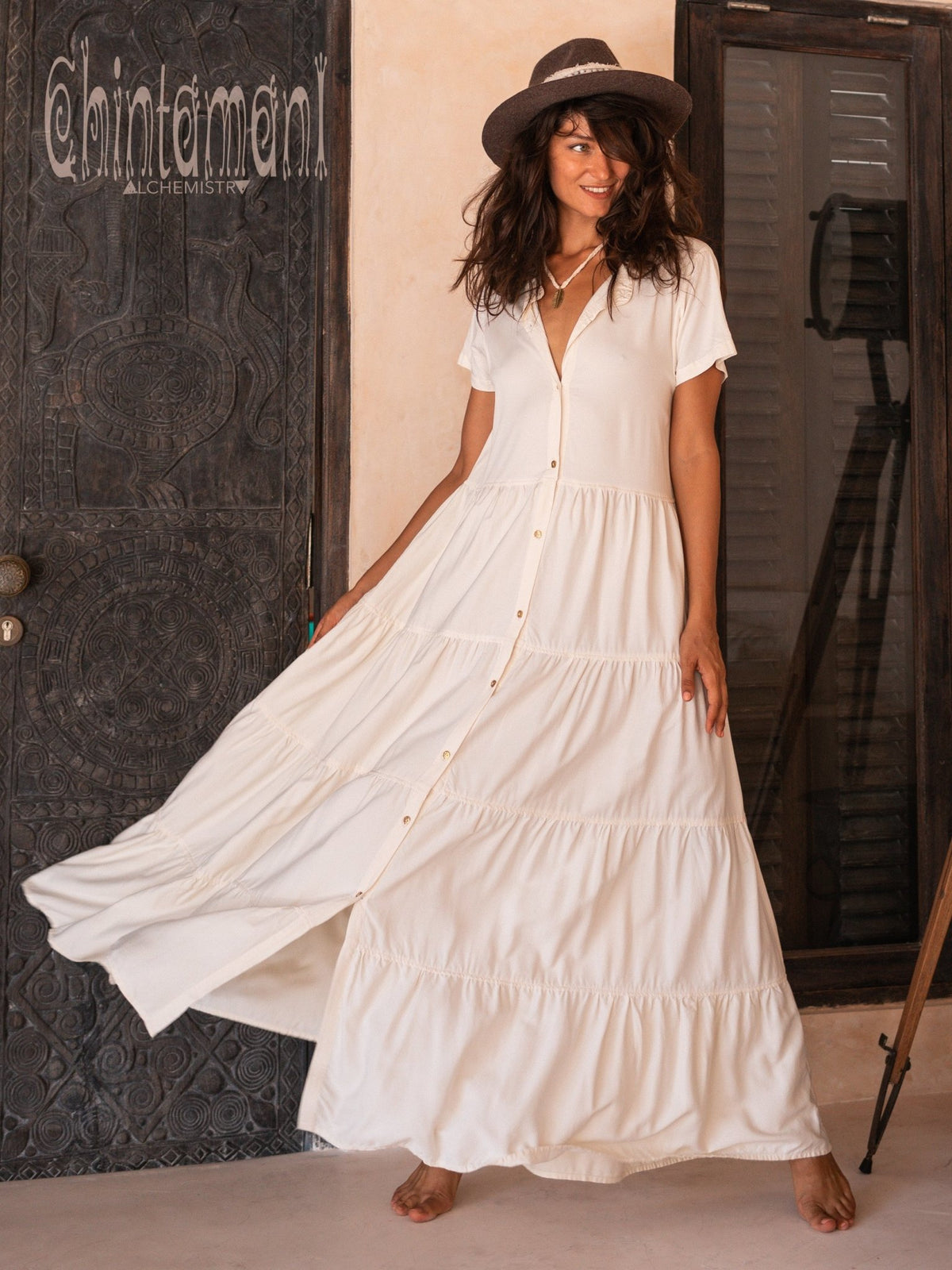 Bamboo Maxi Shirt Dress / Off White - ChintamaniAlchemi