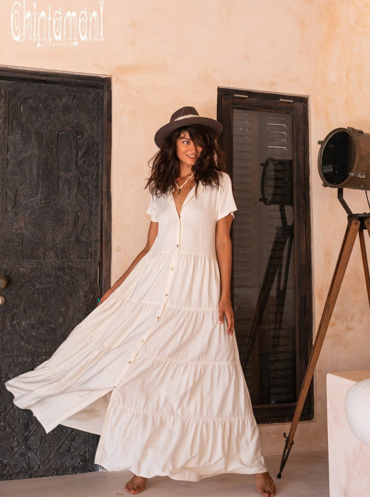 Bamboo Maxi Shirt Dress / Off White - ChintamaniAlchemi