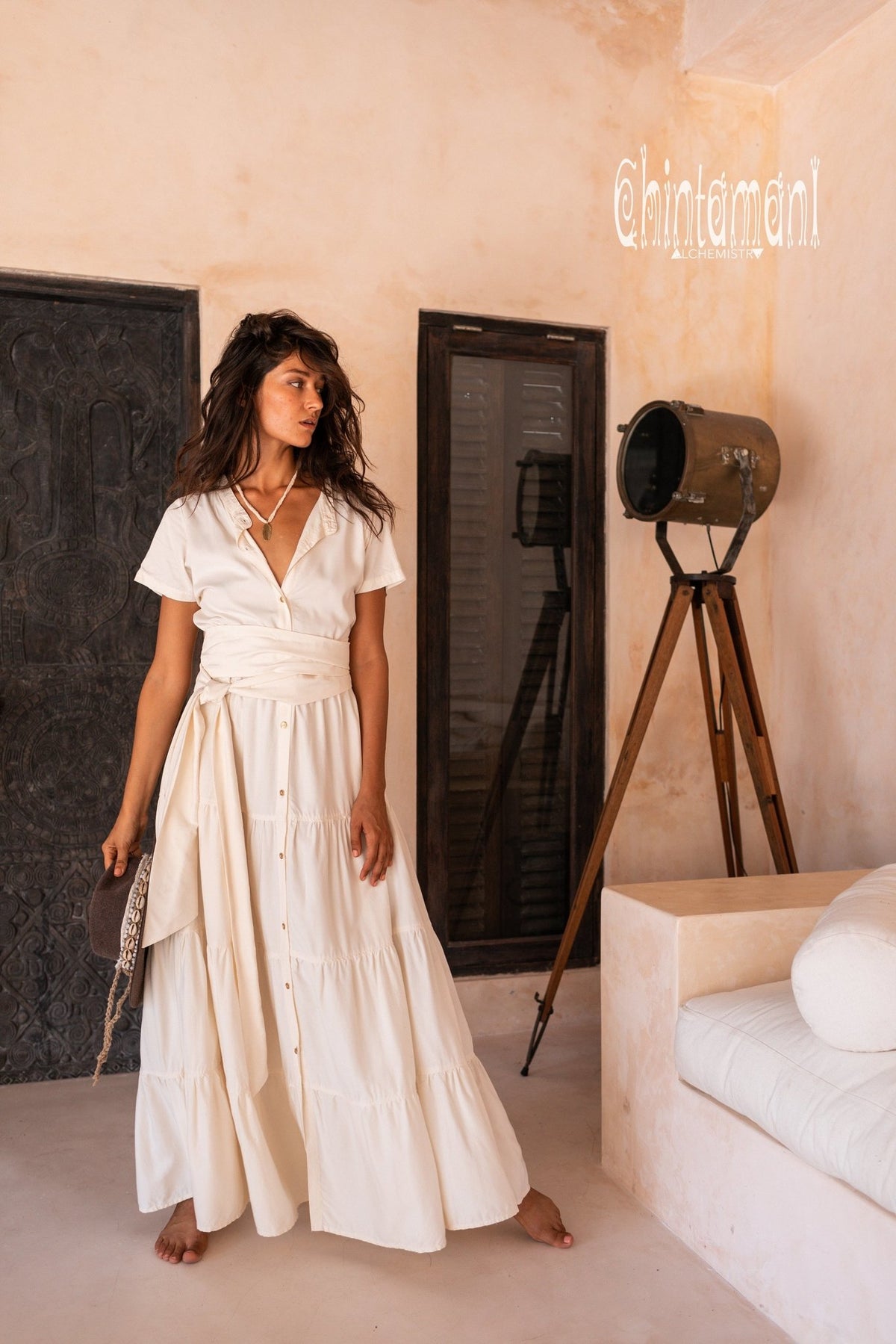 Bamboo Maxi Shirt Dress / Off White - ChintamaniAlchemi