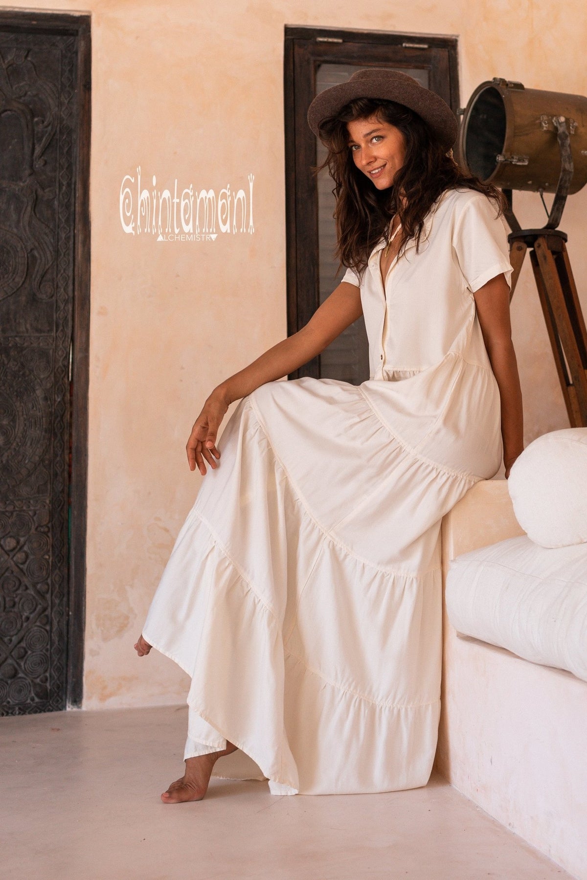 Bamboo Maxi Shirt Dress / Off White - ChintamaniAlchemi