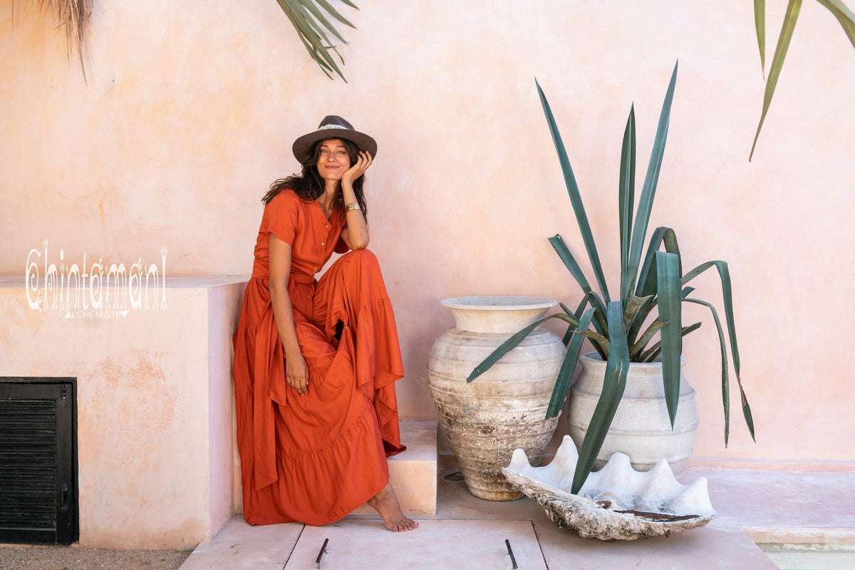 Bamboo Maxi Shirt Dress / Red Ochre - ChintamaniAlchemi