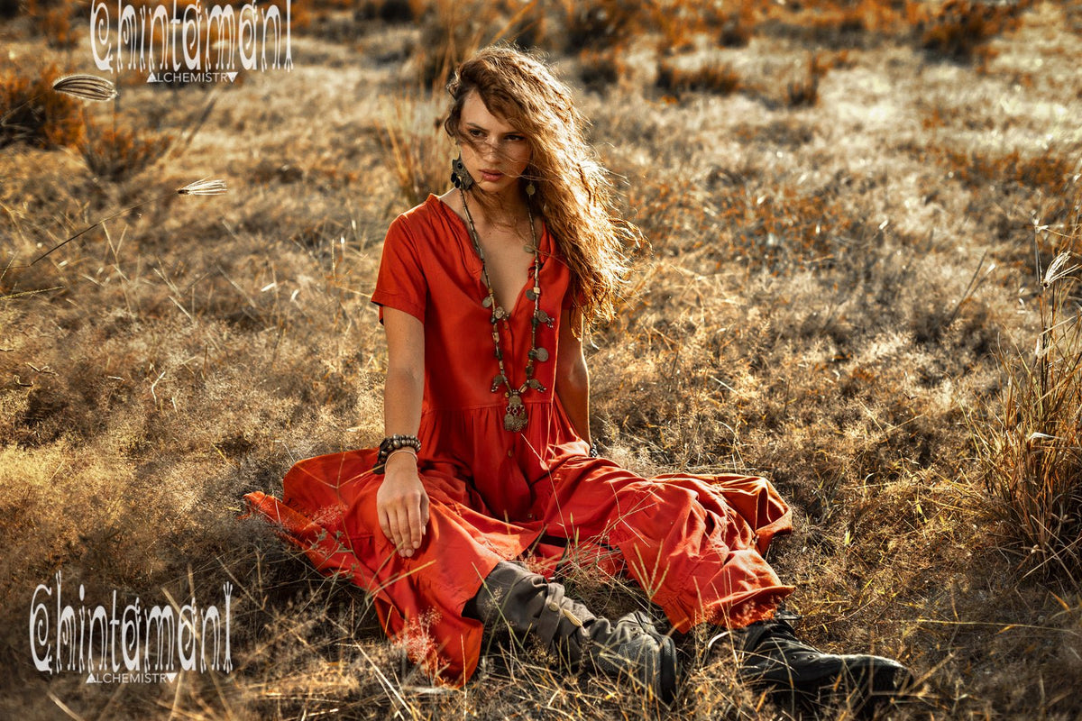 Bamboo Maxi Shirt Dress / Red Ochre - ChintamaniAlchemi