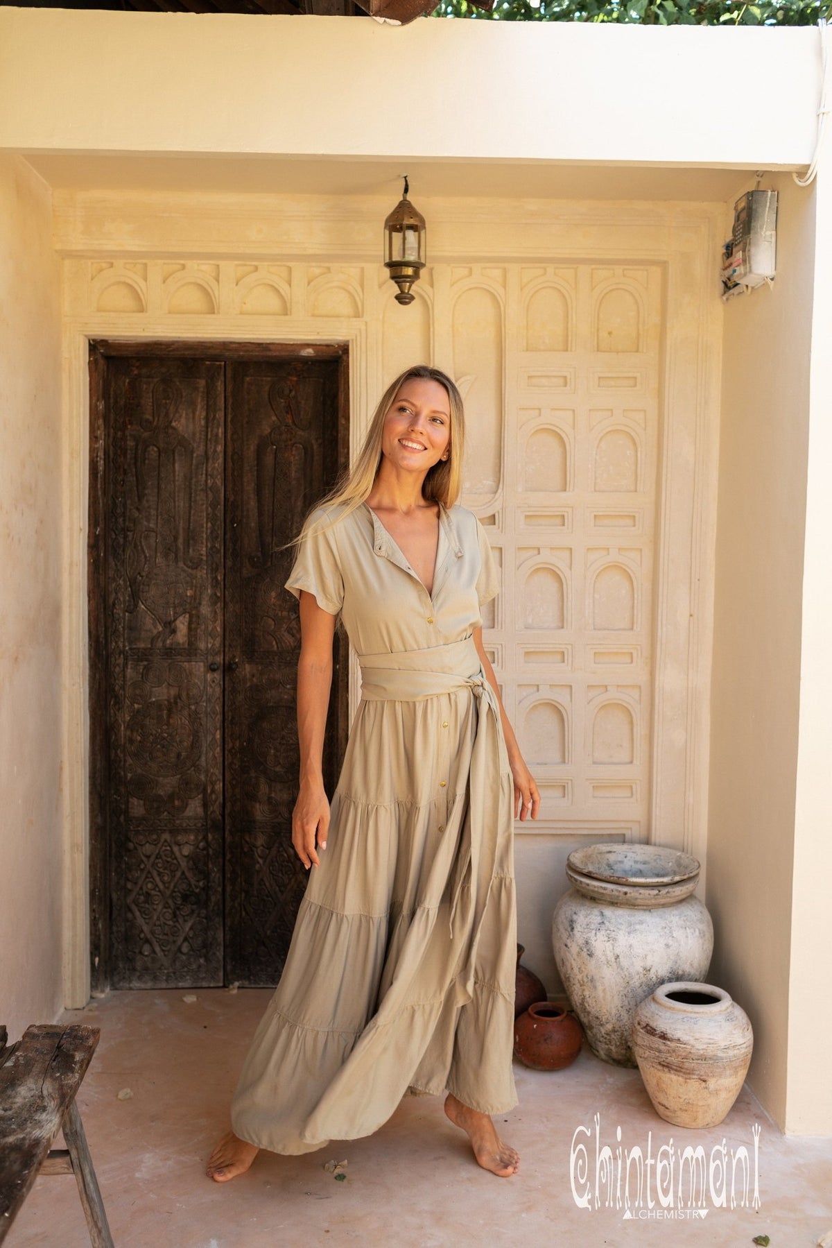 Bamboo Maxi Shirt Dress / Sage - ChintamaniAlchemi