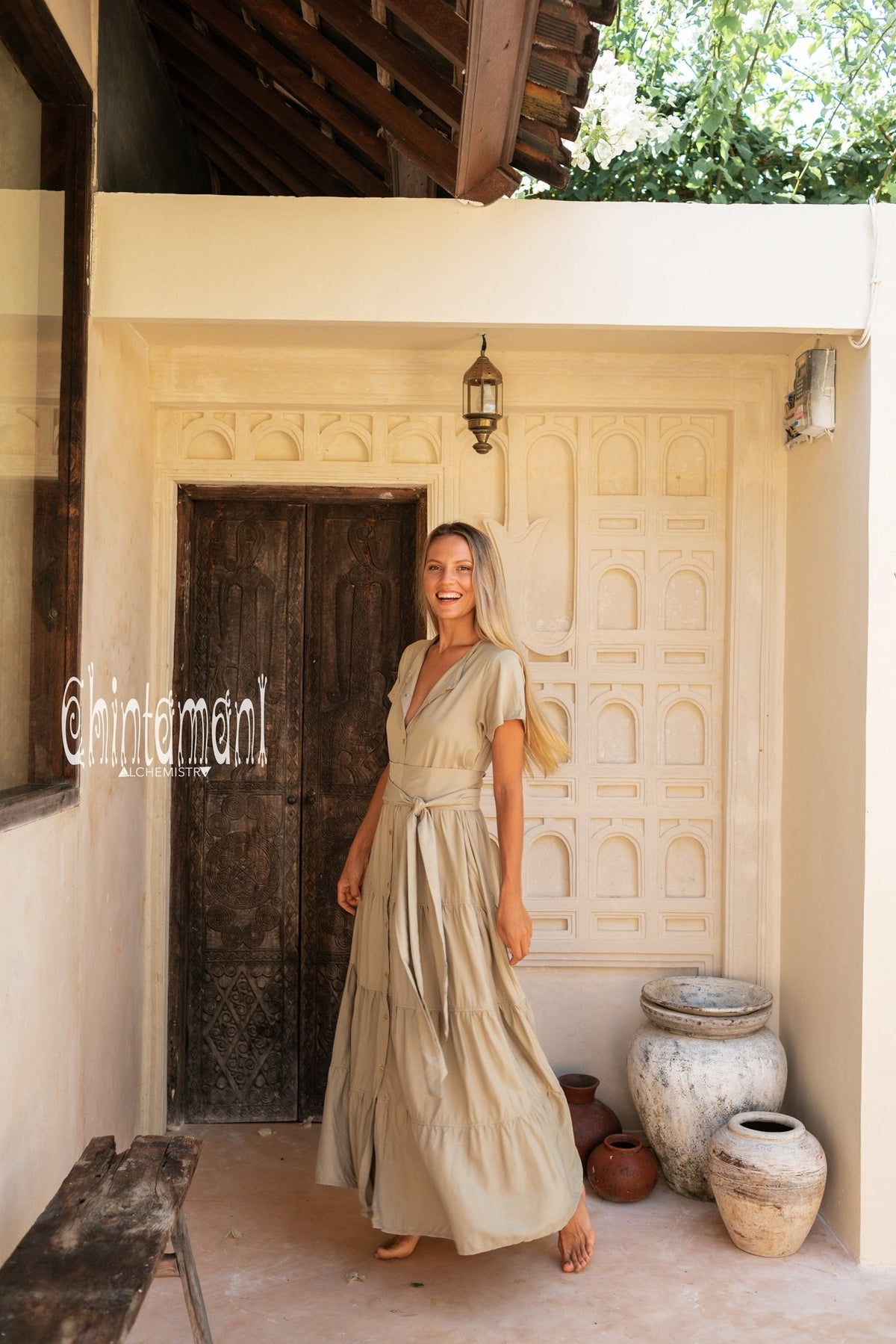 Bamboo Maxi Shirt Dress / Sage - ChintamaniAlchemi