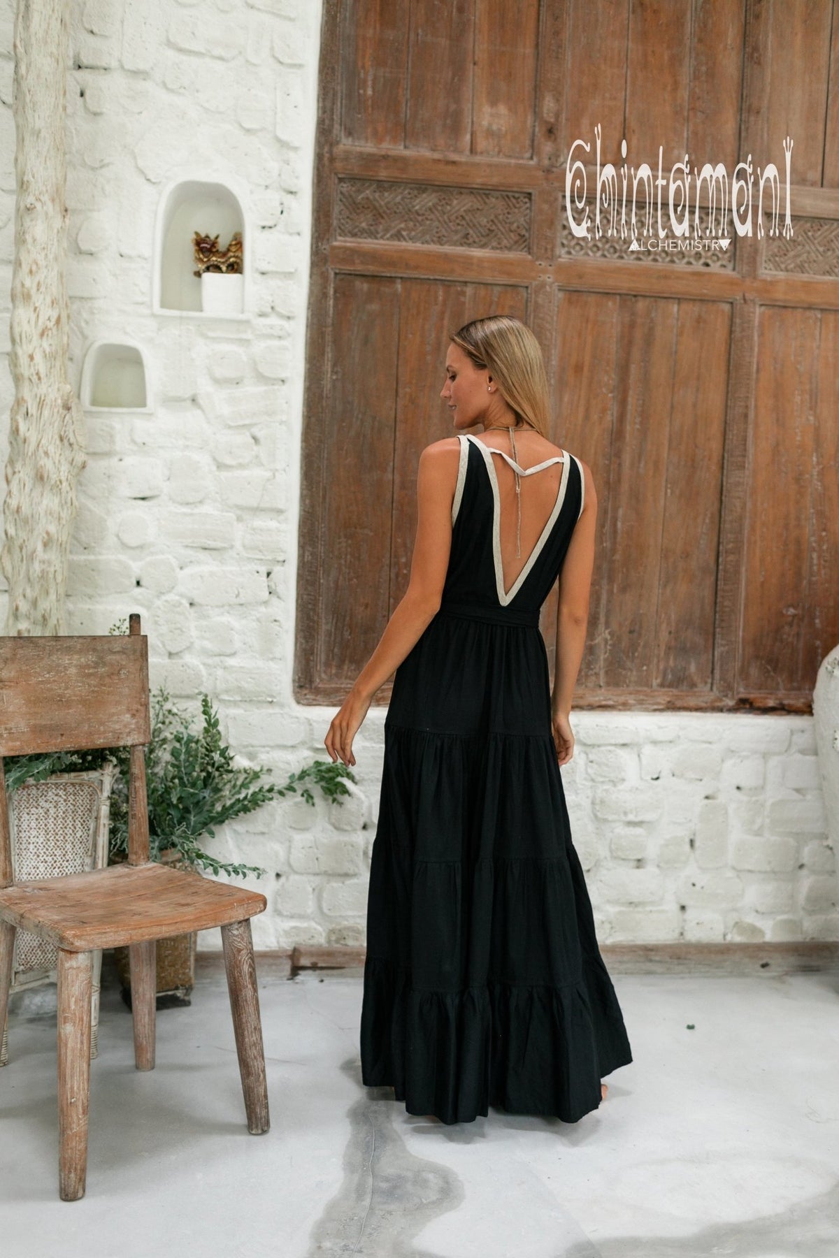 Bamboo Maxi Tiered Dress / Black - ChintamaniAlchemi