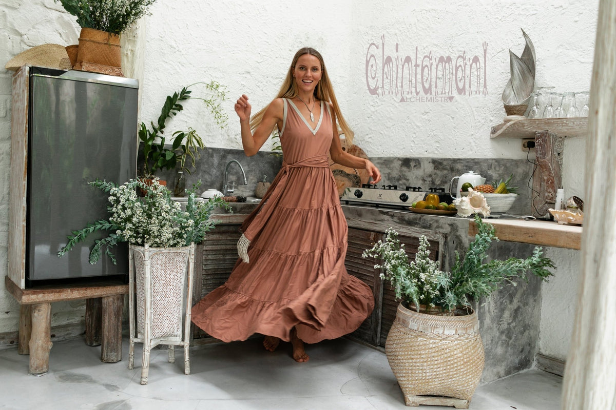 Bamboo Maxi Tiered Dress / Dusty Pink - ChintamaniAlchemi