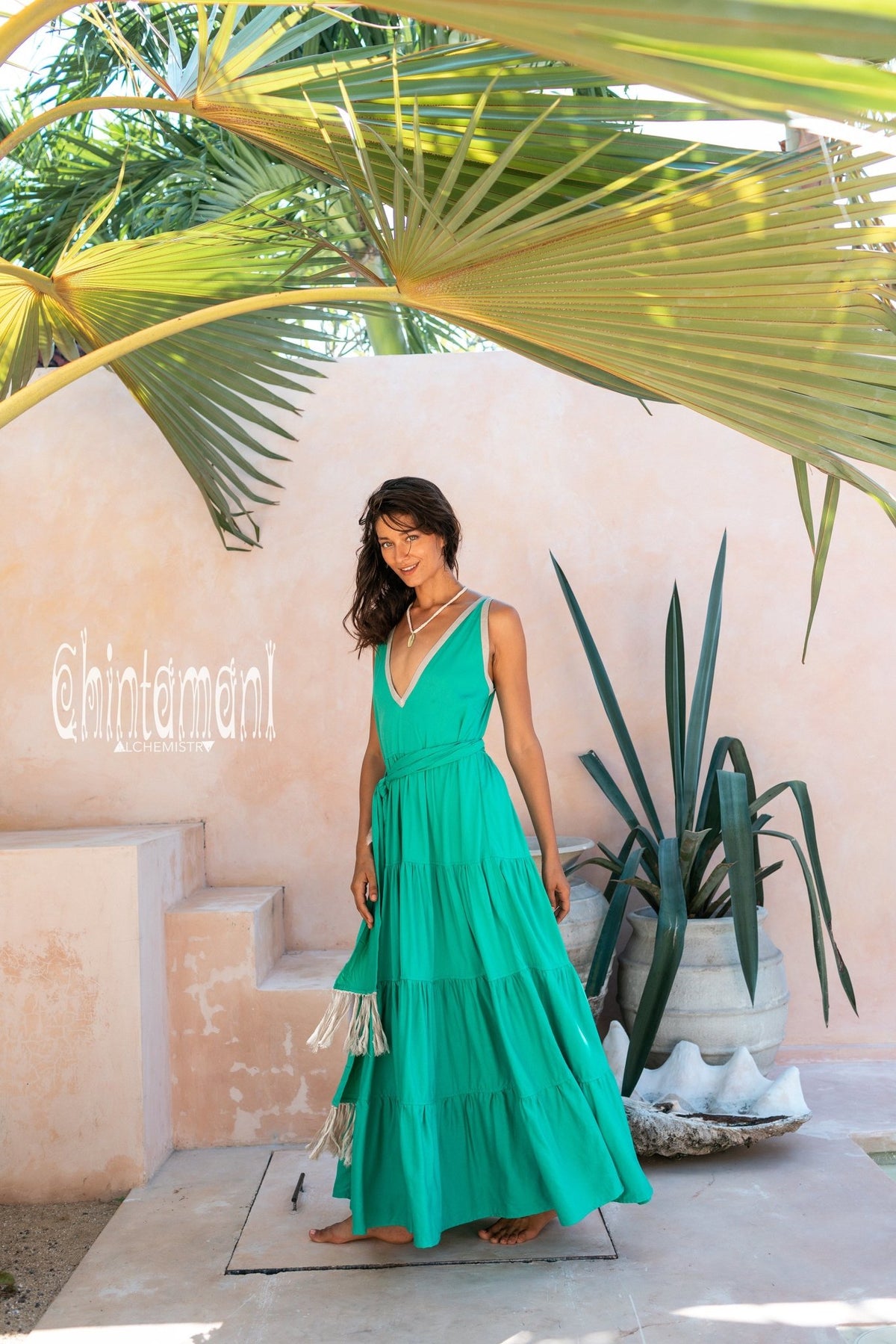 Bamboo Maxi Tiered Dress / Green - ChintamaniAlchemi