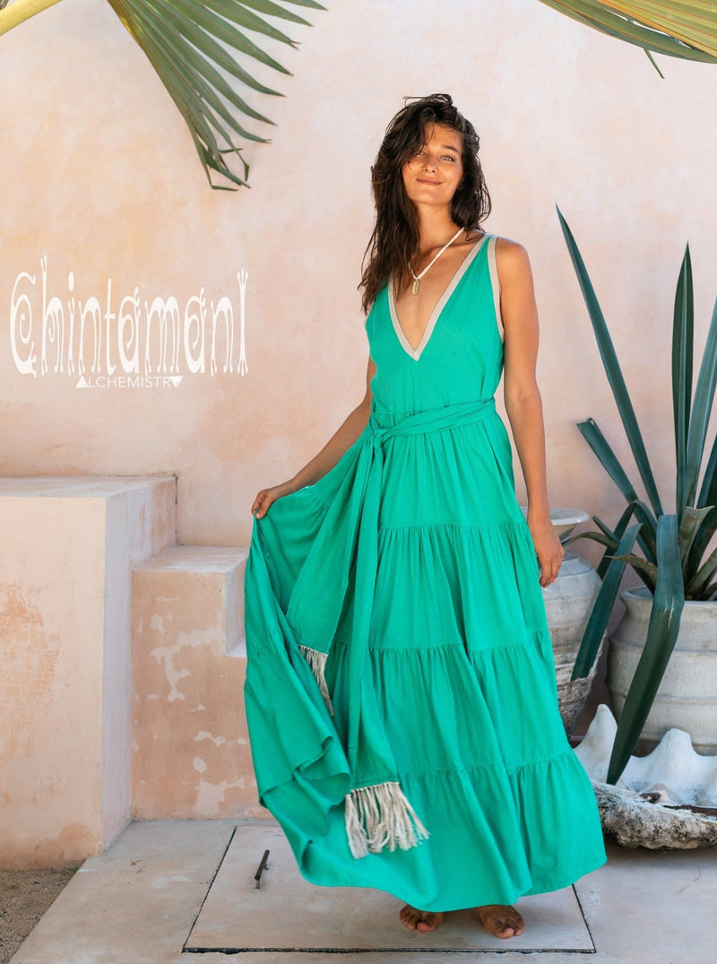 Bamboo Maxi Tiered Dress / Green - ChintamaniAlchemi