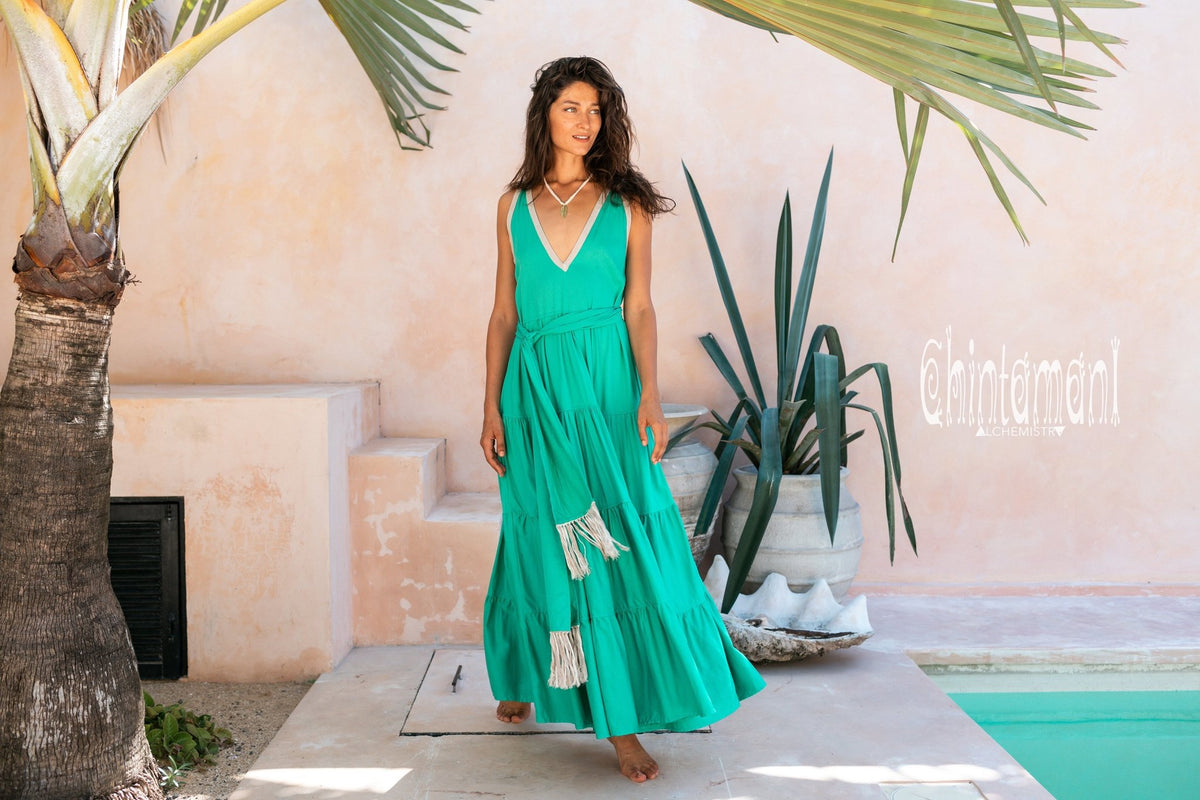 Bamboo Maxi Tiered Dress / Green - ChintamaniAlchemi