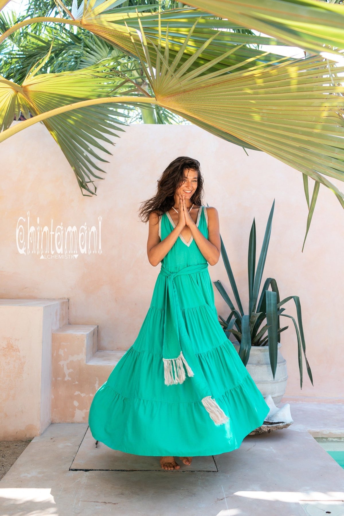 Bamboo Maxi Tiered Dress / Green - ChintamaniAlchemi