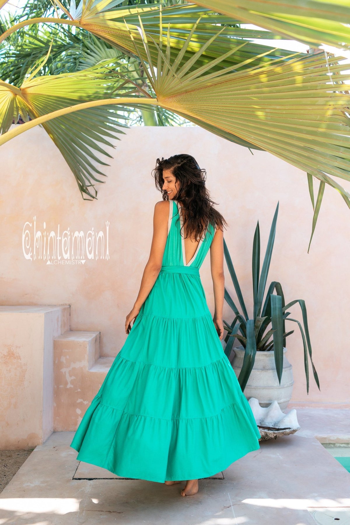 Bamboo Maxi Tiered Dress / Green - ChintamaniAlchemi