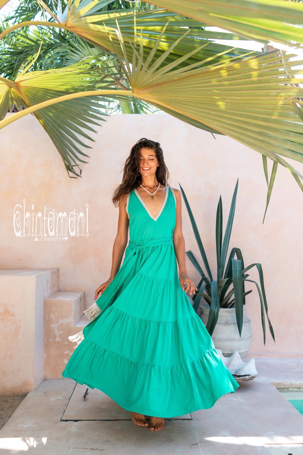 Bamboo Maxi Tiered Dress / Green - ChintamaniAlchemi