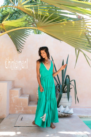Bamboo Maxi Tiered Dress / Green - ChintamaniAlchemi