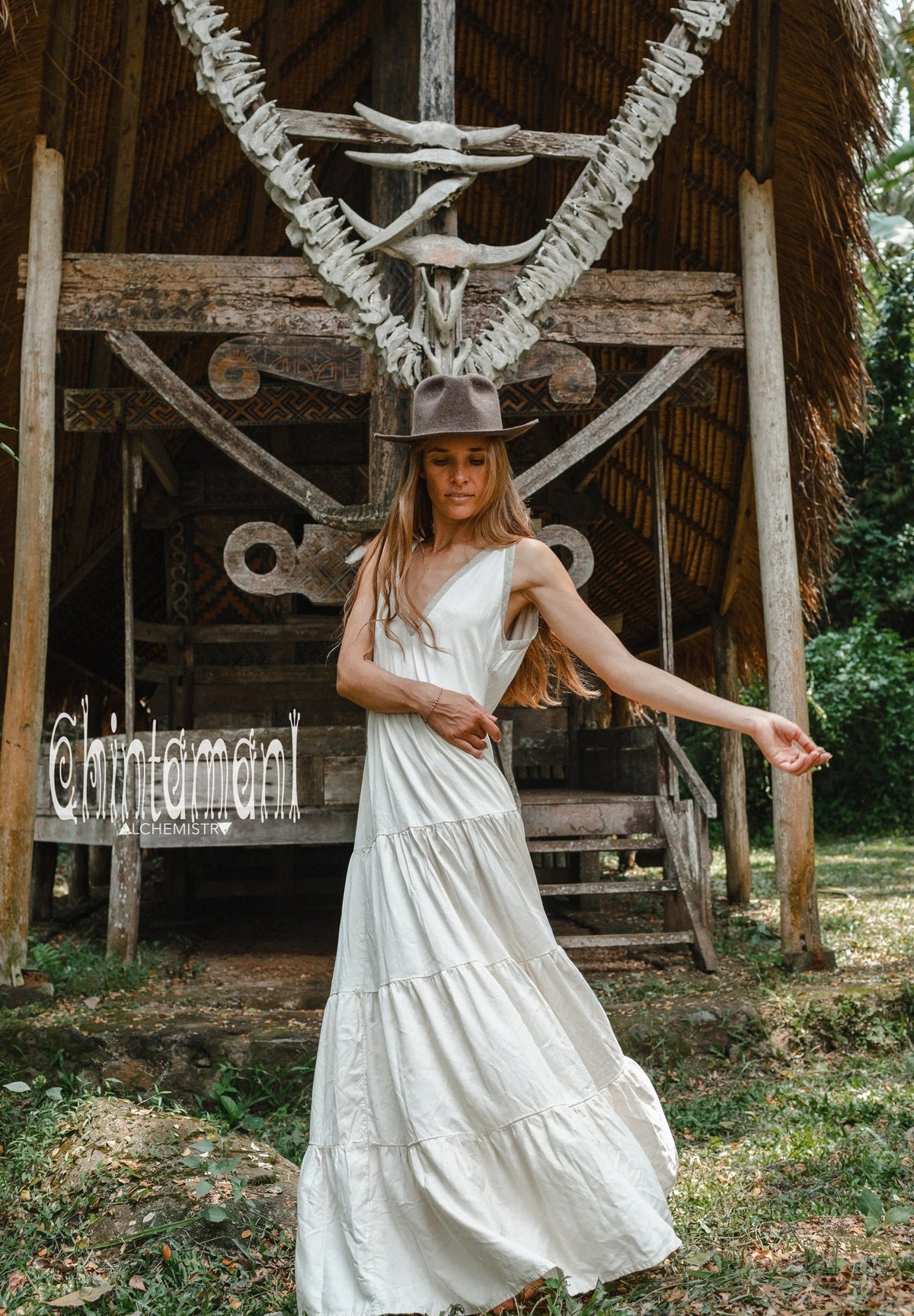 Bamboo Maxi Tiered Dress / Off White - ChintamaniAlchemi