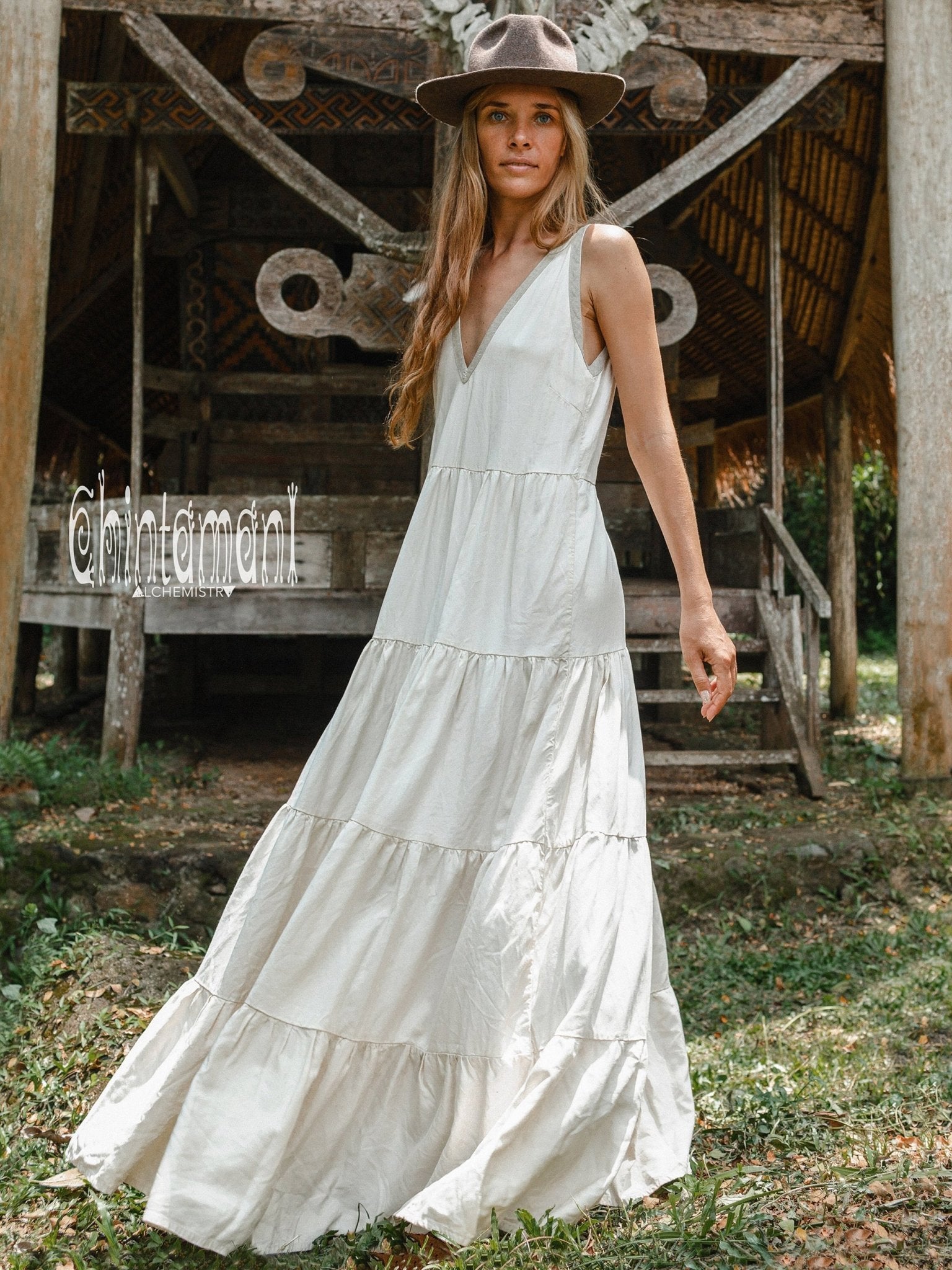 Bamboo Maxi Tiered Dress / Off White - ChintamaniAlchemi