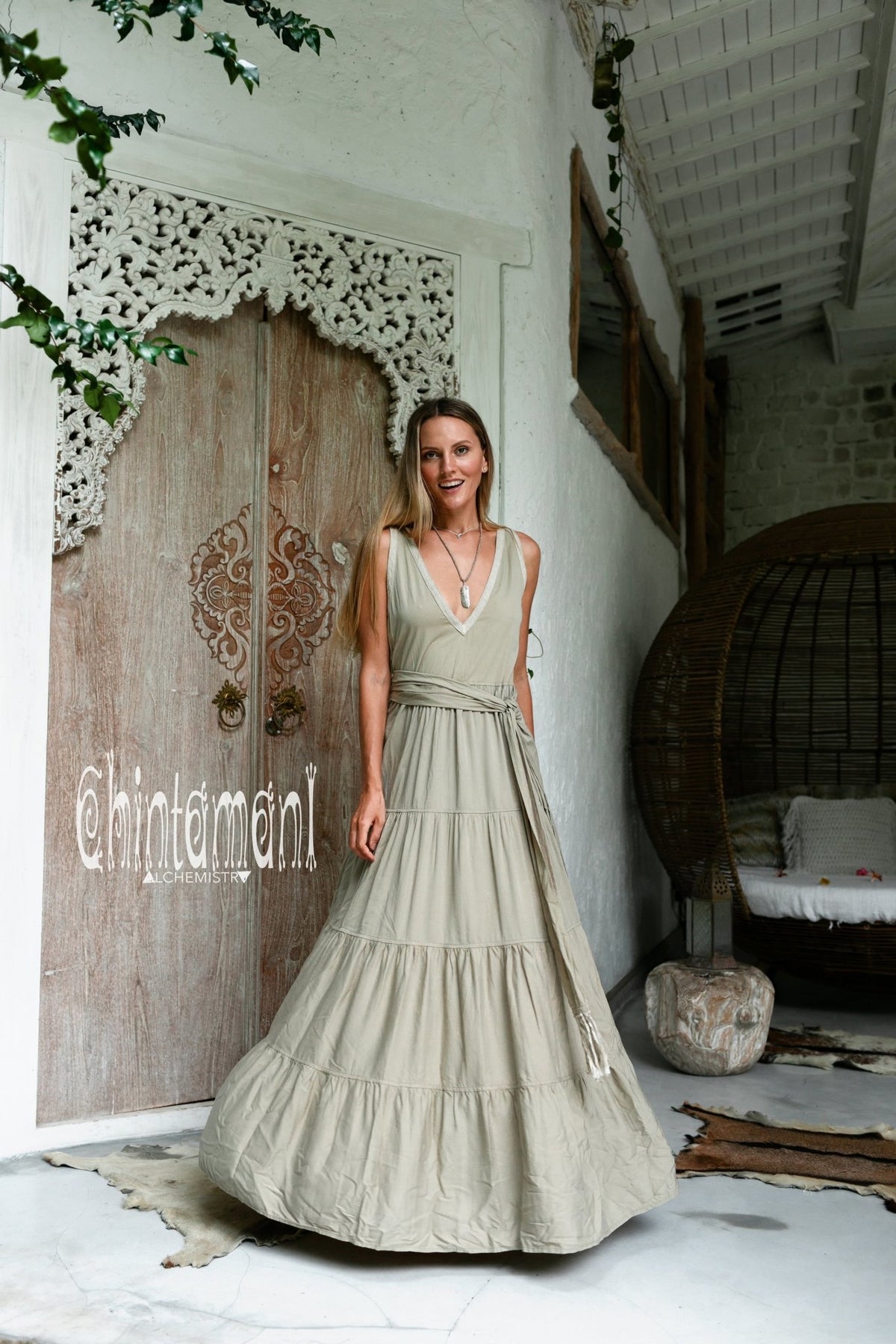 Bamboo Maxi Tiered Dress / Sage Green - ChintamaniAlchemi