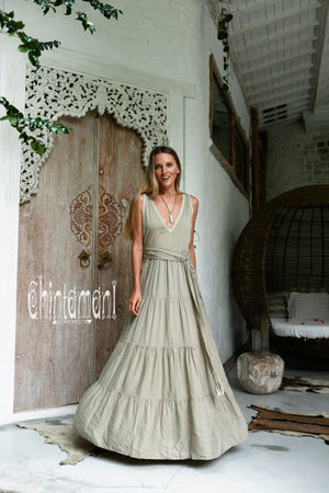 Bamboo Maxi Tiered Dress / Sage Green - ChintamaniAlchemi