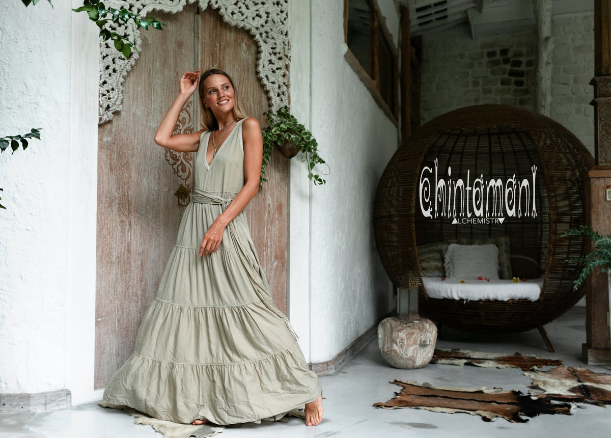 Bamboo Maxi Tiered Dress / Sage Green - ChintamaniAlchemi