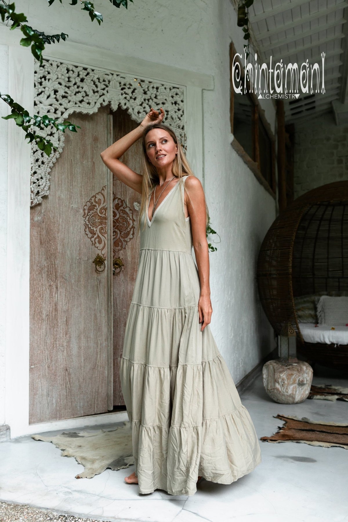 Bamboo Maxi Tiered Dress / Sage Green - ChintamaniAlchemi