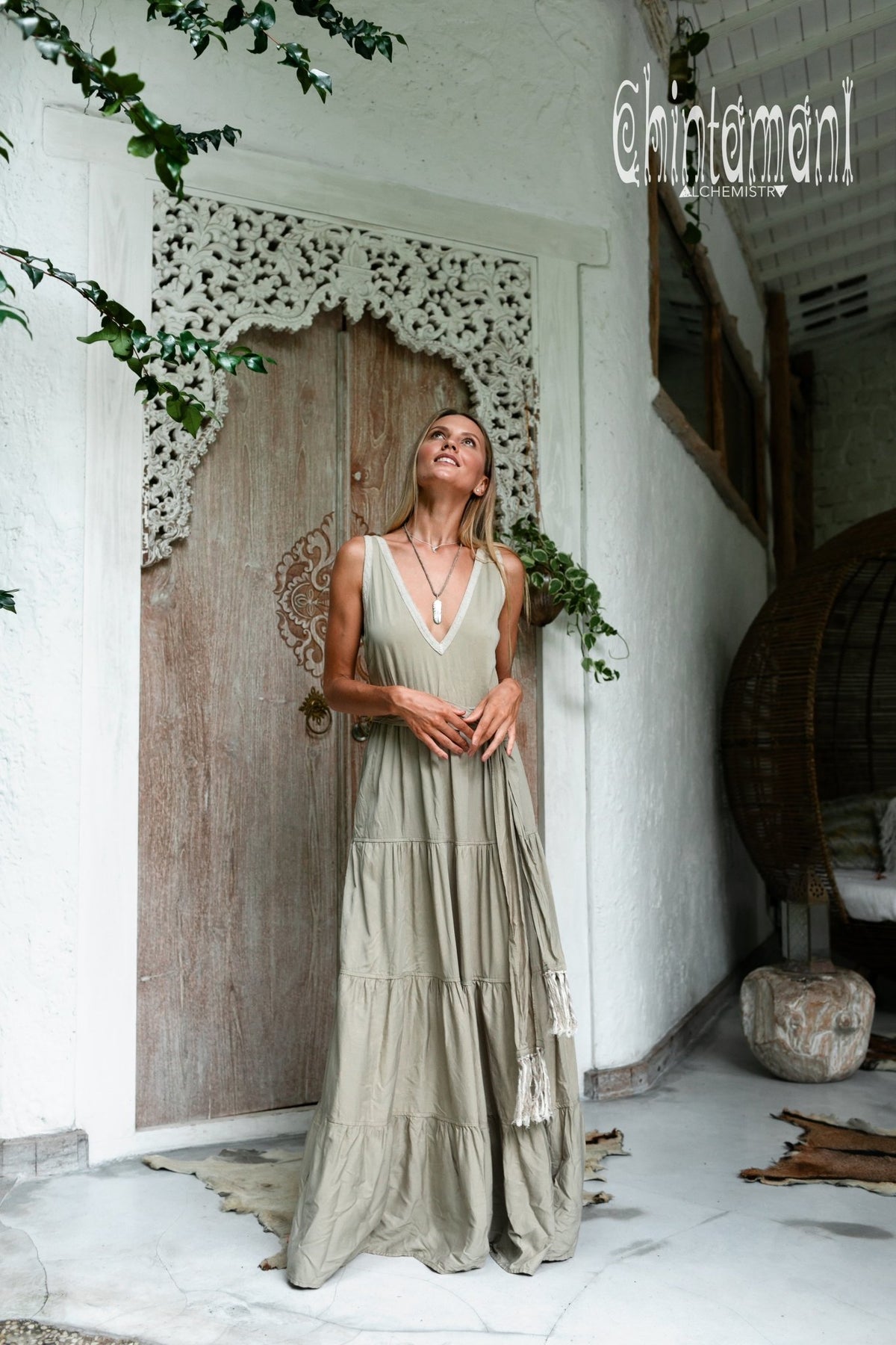 Bamboo Maxi Tiered Dress / Sage Green - ChintamaniAlchemi