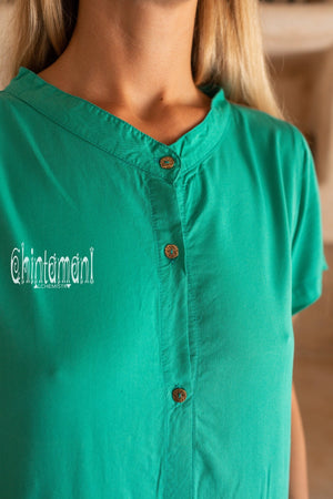 Bamboo Mini Shirt Dress / Green - ChintamaniAlchemi