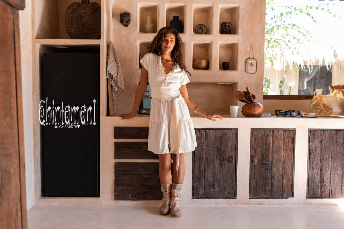 Bamboo Mini Shirt Dress / Off White - ChintamaniAlchemi