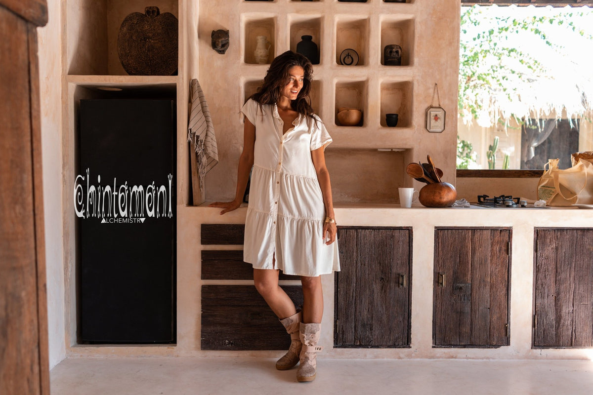 Bamboo Mini Shirt Dress / Off White - ChintamaniAlchemi