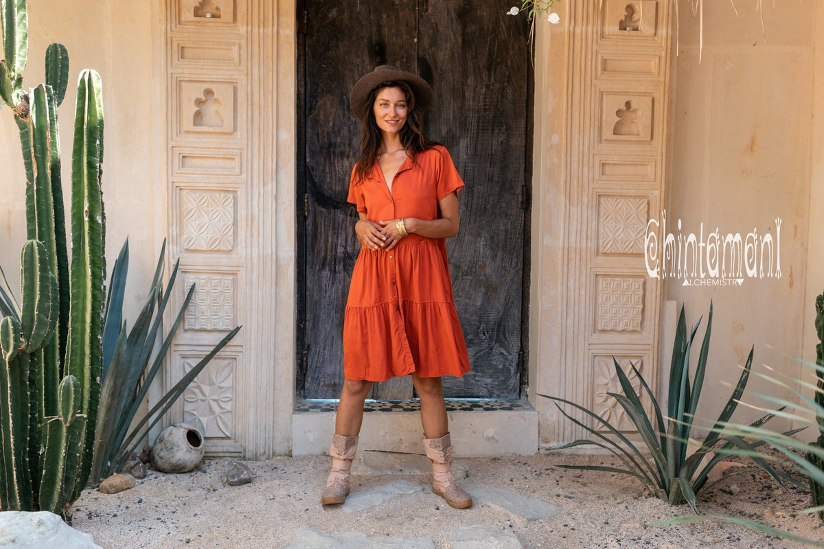 Bamboo Mini Shirt Dress / Red Ochre - ChintamaniAlchemi