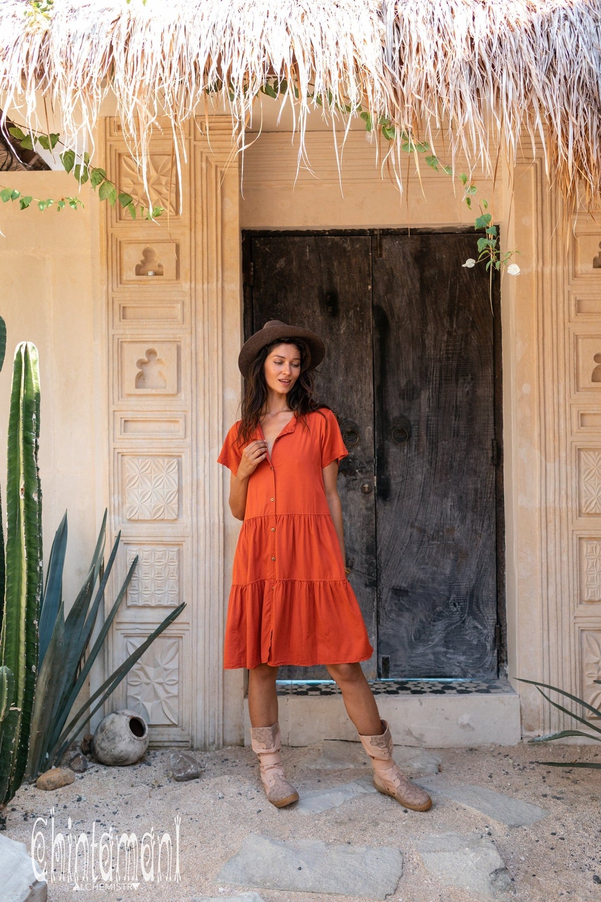 Bamboo Mini Shirt Dress / Red Ochre - ChintamaniAlchemi