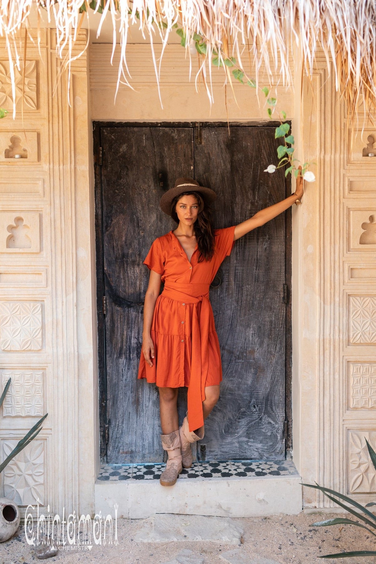 Bamboo Mini Shirt Dress / Red Ochre - ChintamaniAlchemi