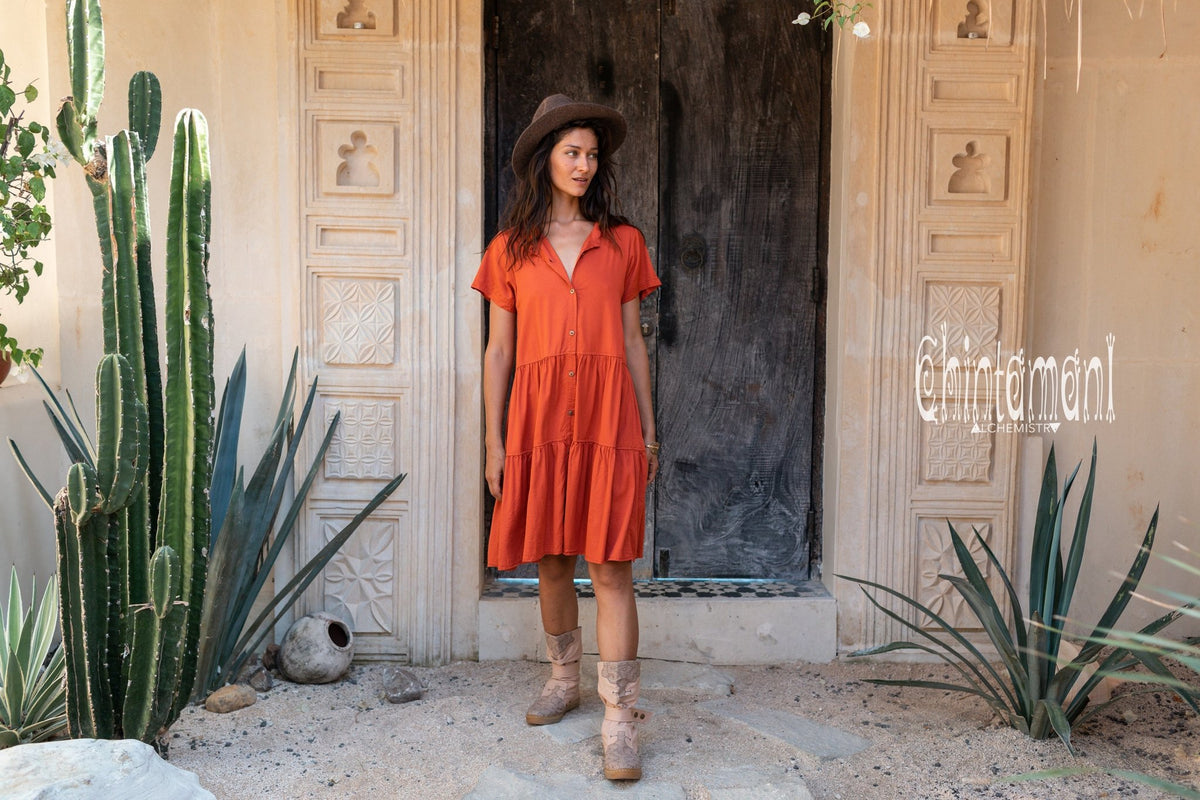 Bamboo Mini Shirt Dress / Red Ochre - ChintamaniAlchemi