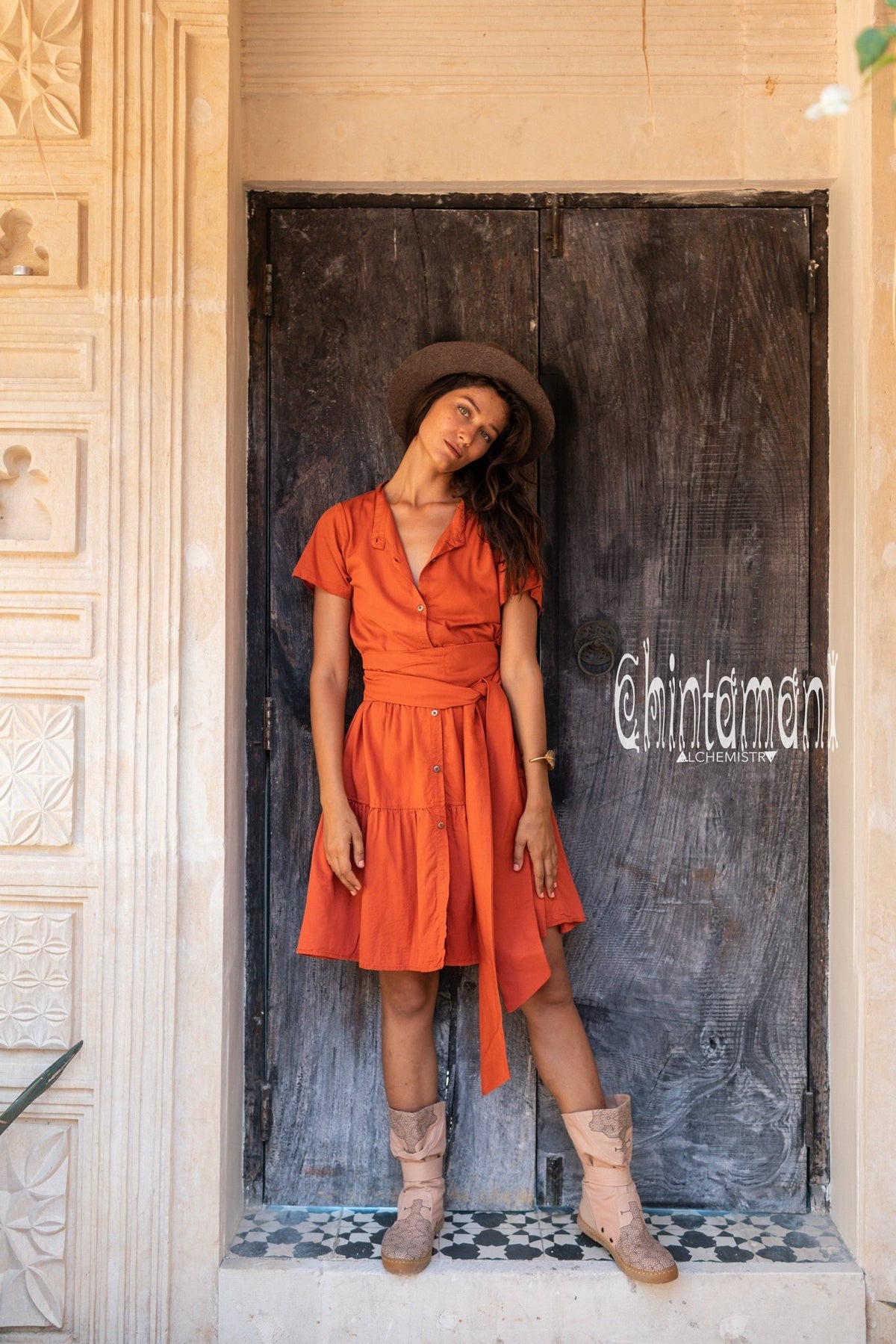 Bamboo Mini Shirt Dress / Red Ochre - ChintamaniAlchemi