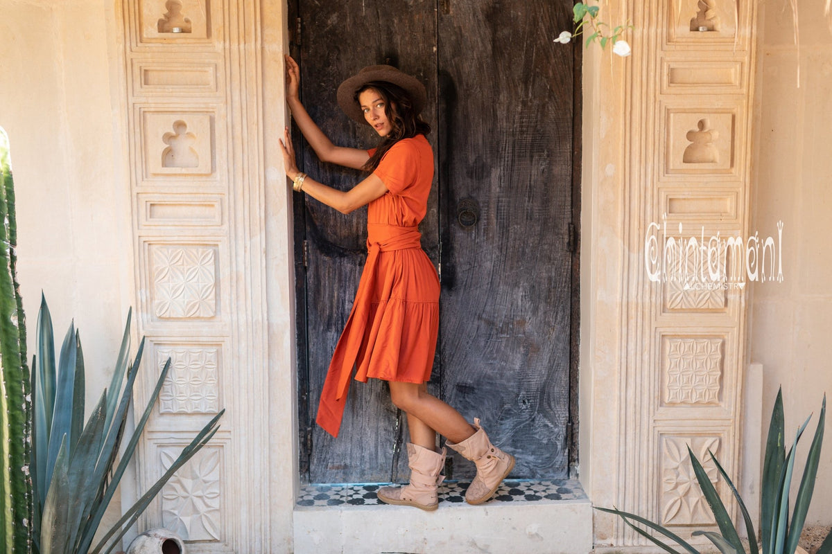 Bamboo Mini Shirt Dress / Red Ochre - ChintamaniAlchemi