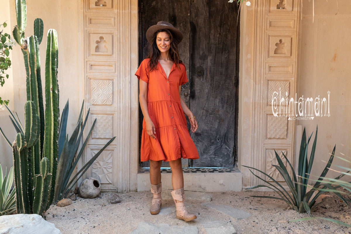 Bamboo Mini Shirt Dress / Red Ochre - ChintamaniAlchemi