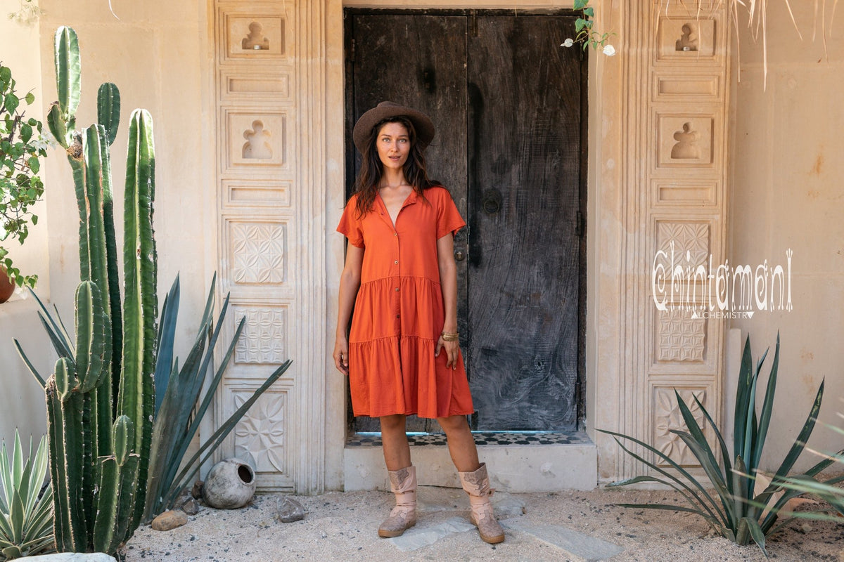 Bamboo Mini Shirt Dress / Red Ochre - ChintamaniAlchemi