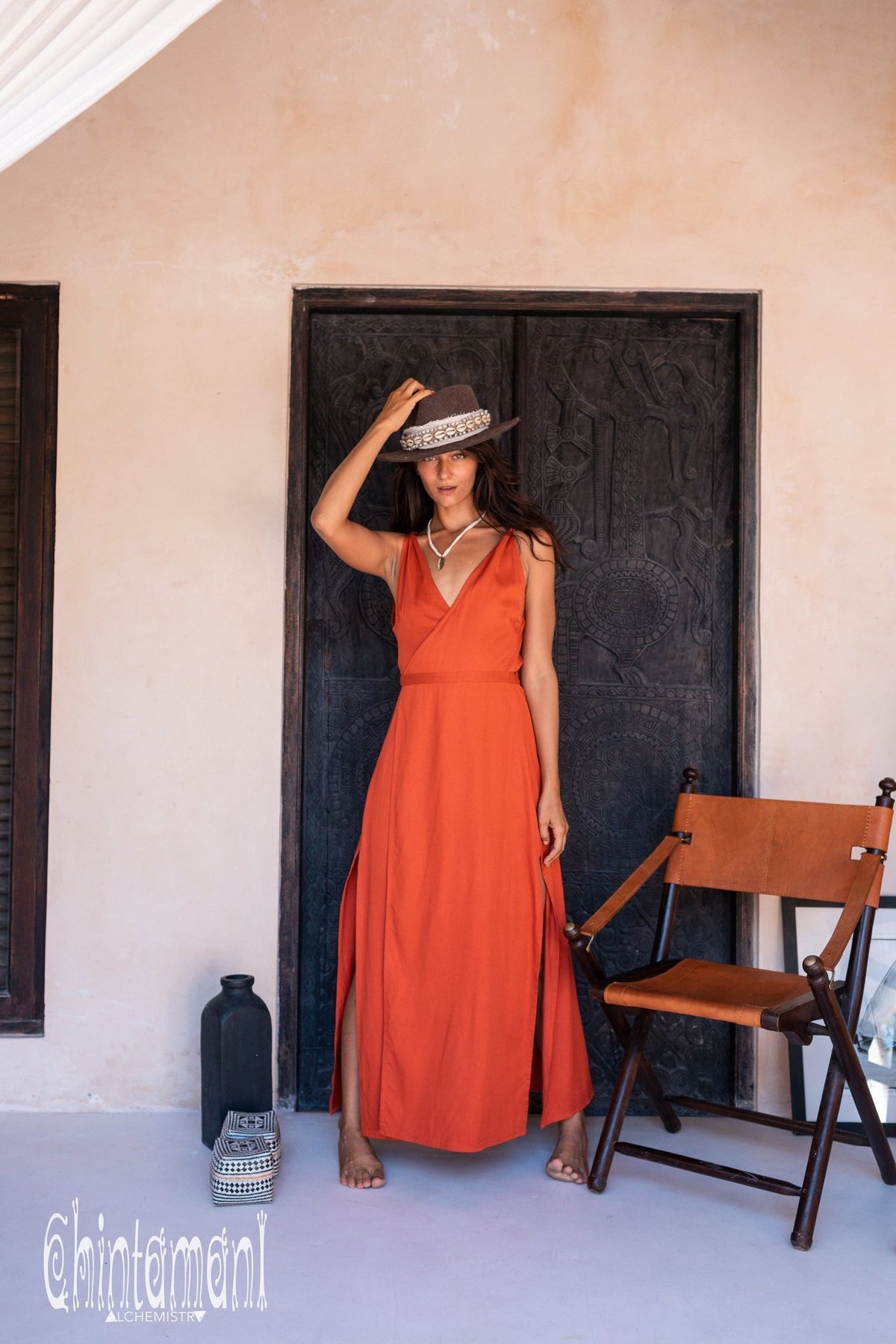 Bamboo Sleeveless Wrap Dress / Red Ochre - ChintamaniAlchemi