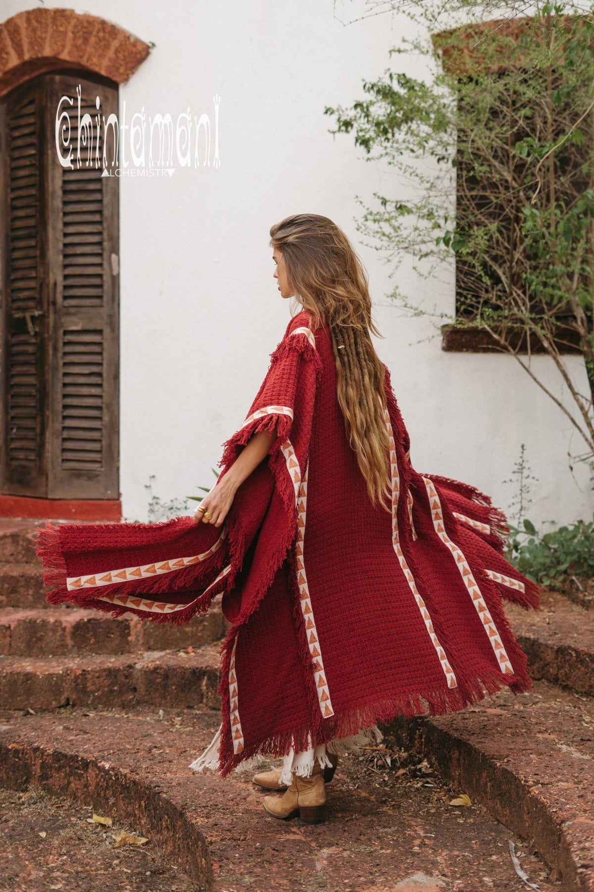 Berber Poncho Coat for Women / Red Ochre - ChintamaniAlchemi