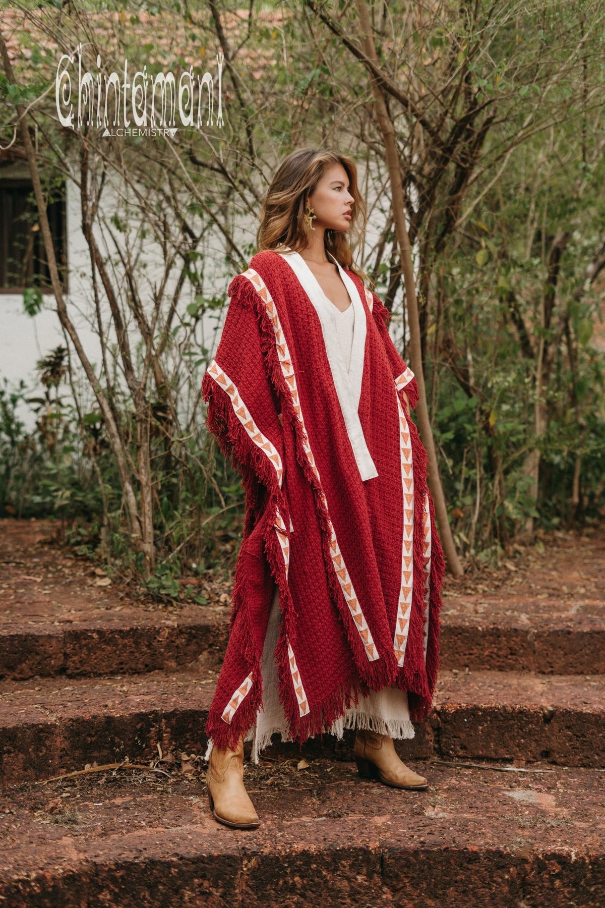 Berber Poncho Coat for Women / Red Ochre - ChintamaniAlchemi