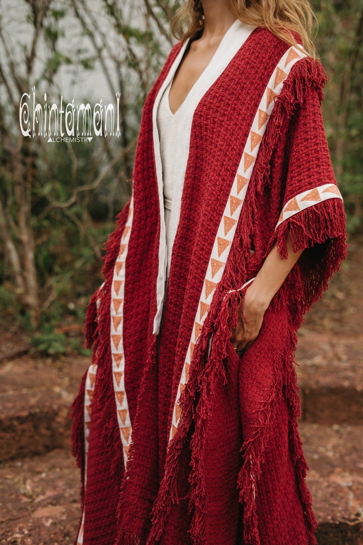 Berber Poncho Coat for Women / Red Ochre - ChintamaniAlchemi