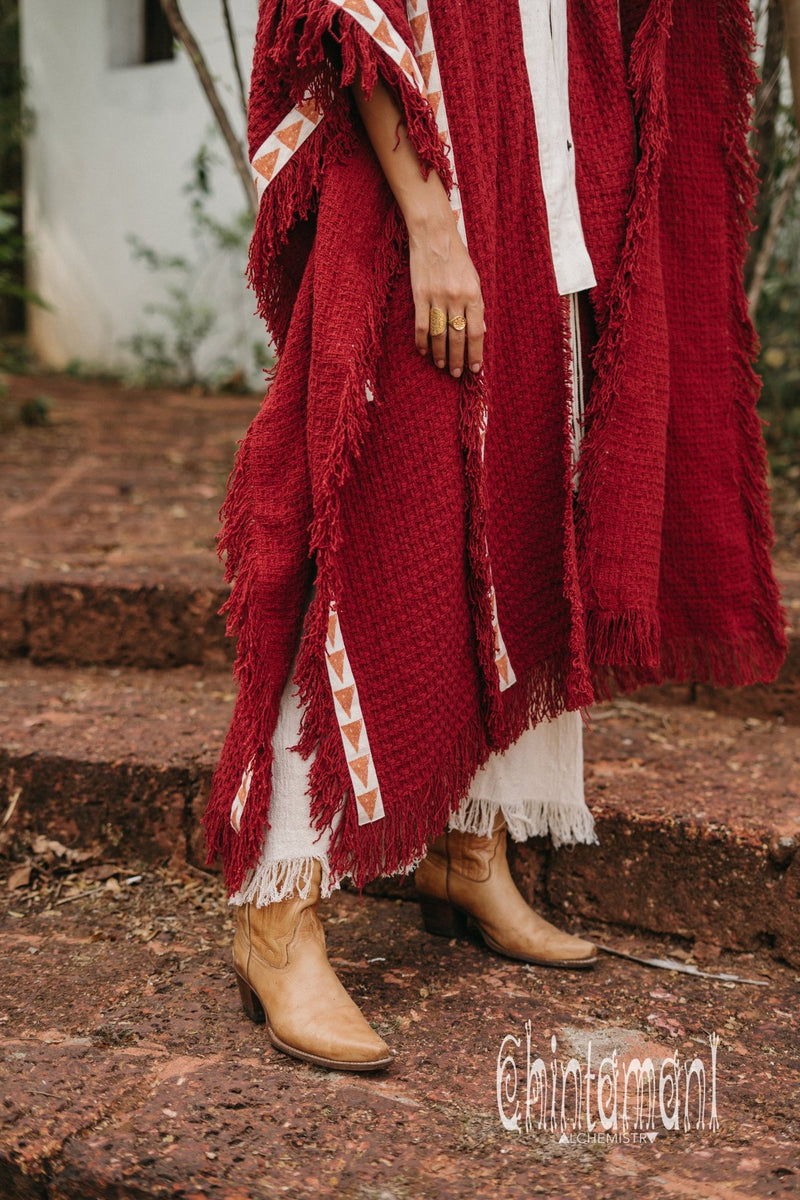 Berber Poncho Coat for Women / Red Ochre - ChintamaniAlchemi
