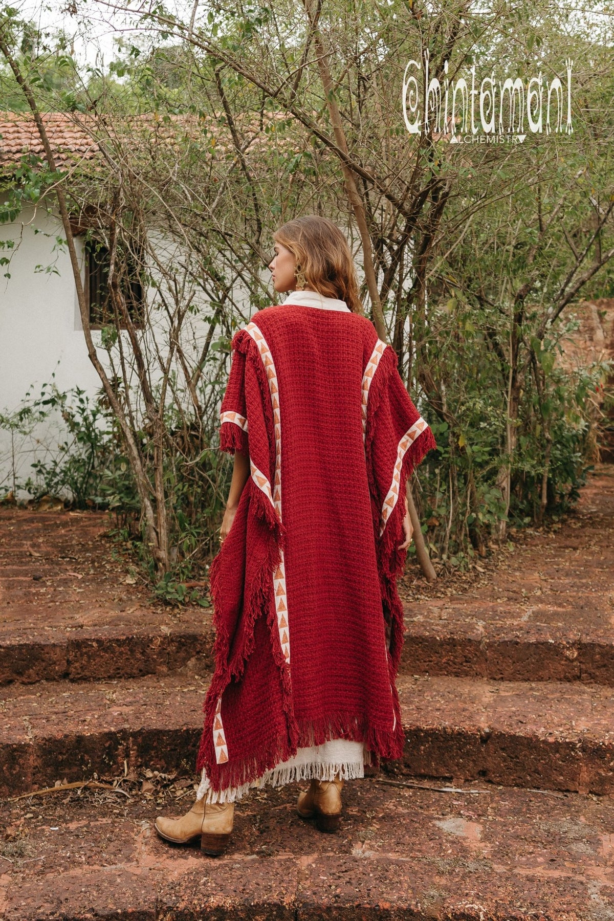 Berber Poncho Coat for Women / Red Ochre - ChintamaniAlchemi