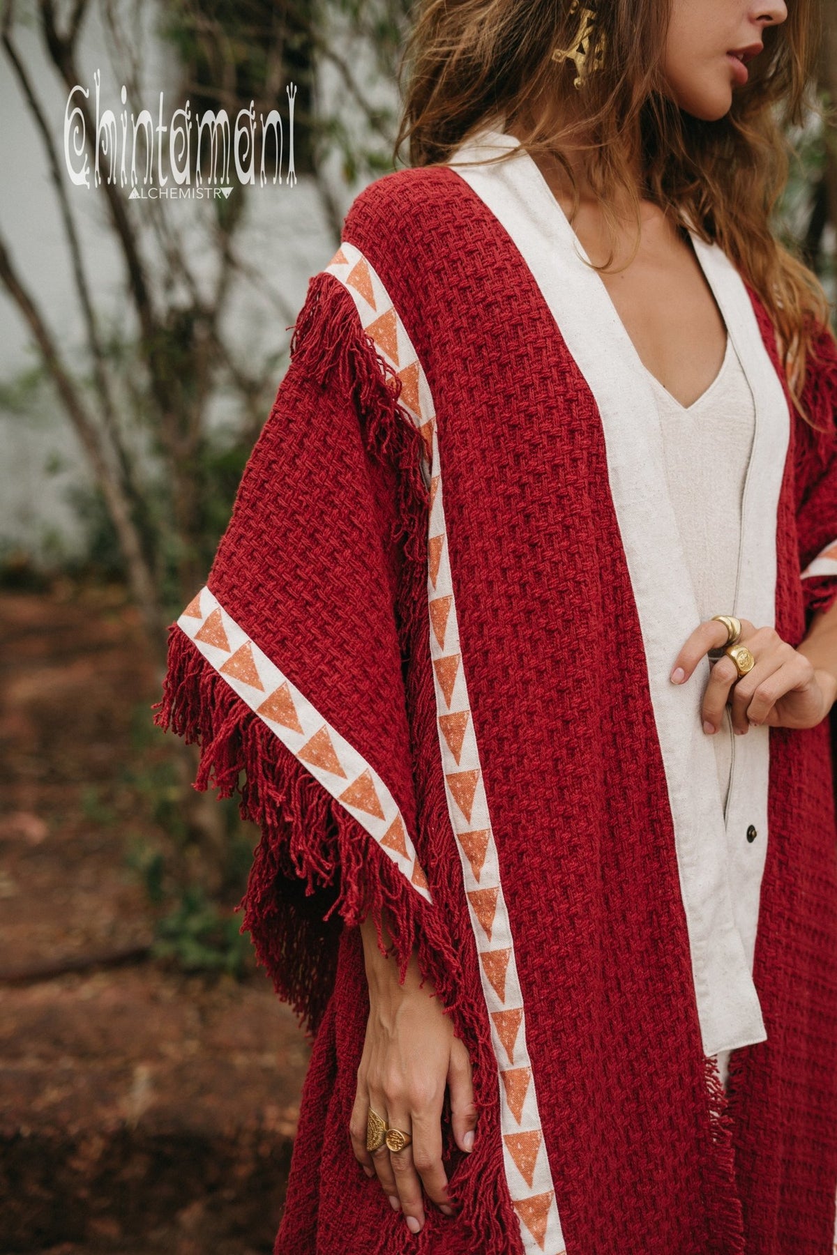 Berber Poncho Coat for Women / Red Ochre - ChintamaniAlchemi