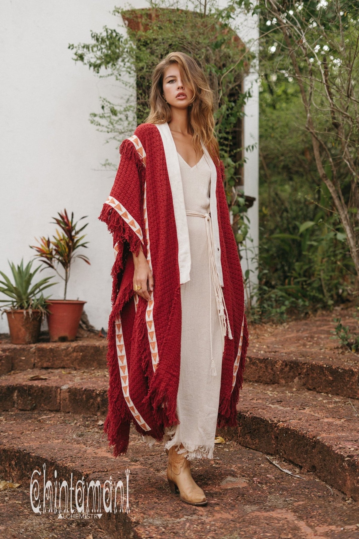 Berber Poncho Coat for Women / Red Ochre - ChintamaniAlchemi