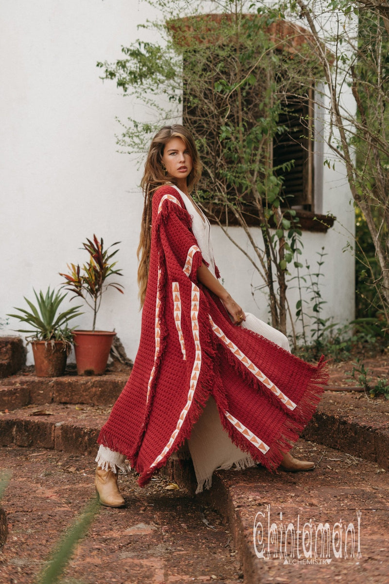 Berber Poncho Coat for Women / Red Ochre - ChintamaniAlchemi