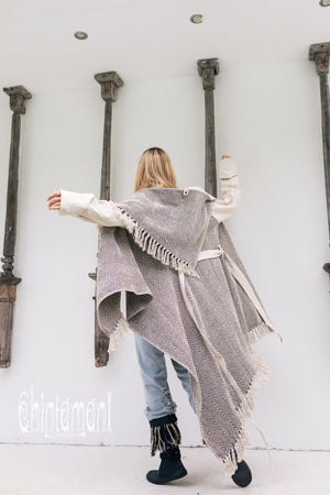 Blanket Coat for Women ∆ One Size Boho Cardigan Duster / Black & White - ChintamaniAlchemi