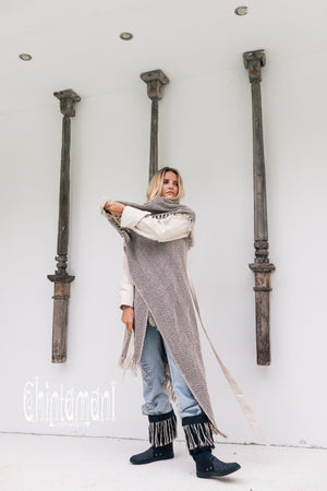 Blanket Coat for Women ∆ One Size Boho Cardigan Duster / Black & White - ChintamaniAlchemi