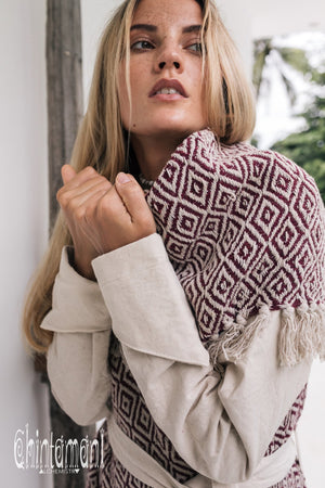 Blanket Coat for Women ∆ One Size Boho Cardigan Duster / Red & White - ChintamaniAlchemi